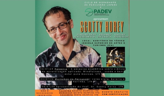 Ciclo de Workshops de Percussão da UEA apresenta Scotty Horey